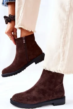 Botki Sztyblety Na Płaskim Obcasie Brązowe Laurette