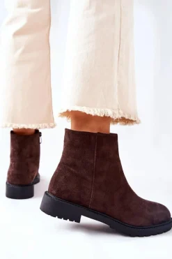 Botki Sztyblety Na Płaskim Obcasie Brązowe Laurette