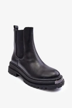 Botki Sztyblety Na Płaskim Obcasie I Platformie Czarne Linestta