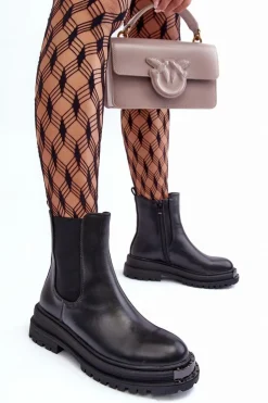 Botki Sztyblety Na Płaskim Obcasie I Platformie Czarne Linestta