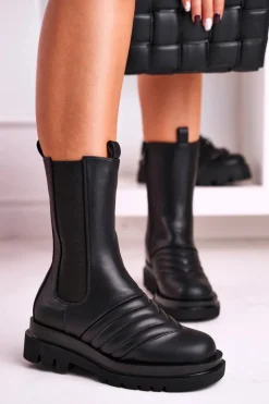 Botki Sztyblety Na Platformie Czarne Evelina
