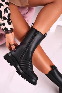 Botki Sztyblety Na Platformie Czarne Evelina