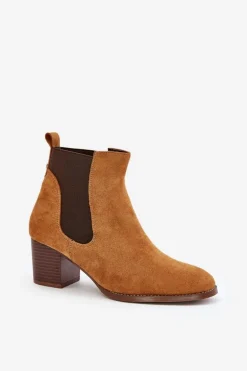 Botki Sztyblety Na Słupku Z Eko Zamszu Camel Sinirae