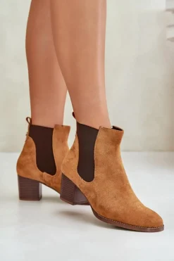 Botki Sztyblety Na Słupku Z Eko Zamszu Camel Sinirae