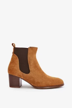 Botki Sztyblety Na Słupku Z Eko Zamszu Camel Sinirae