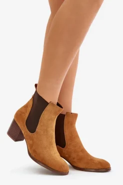 Botki Sztyblety Na Słupku Z Eko Zamszu Camel Sinirae