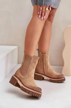Botki Sztyblety Na Zamek Ocieplane Camel Linneviae