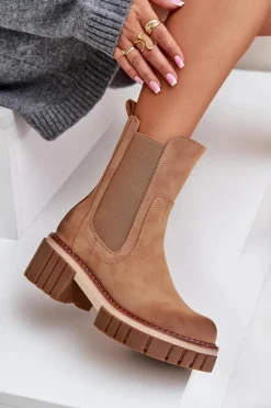 Botki Sztyblety Na Zamek Ocieplane Camel Linneviae