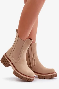 Botki Sztyblety Na Zamek Ocieplane Beżowe Linneviae