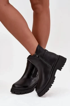 Botki Sztyblety Na Zamek Z Ozdobnymi Detalami Ocieplane Czarne Verisse