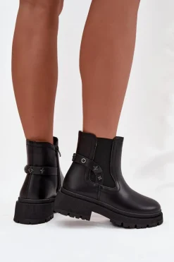 Botki Sztyblety Na Zamek Z Ozdobnymi Detalami Ocieplane Czarne Verisse