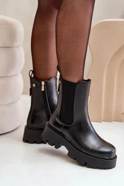 Botki Sztyblety Na Zamek Eko Skórzane Czarne Ninnet