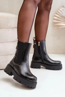 Botki Sztyblety Na Zamek Eko Skórzane Czarne Ninnet