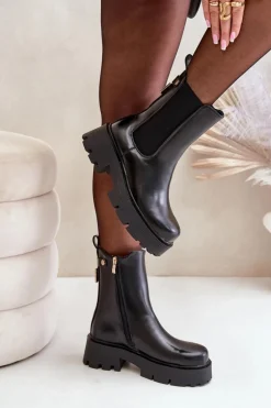 Botki Sztyblety Na Zamek Eko Skórzane Czarne Ninnet