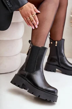 Botki Sztyblety Na Zamek Eko Skórzane Czarne Ninnet