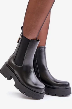 Botki Sztyblety Na Zamek Eko Skórzane Czarne Ninnet
