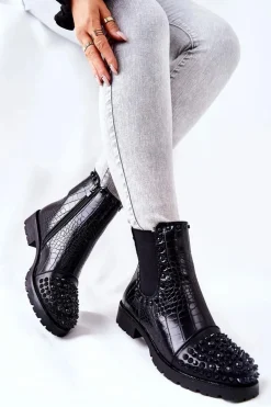 Botki Sztyblety Z Dżetami Czarne Monah