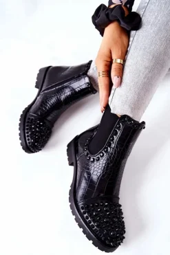 Botki Sztyblety Z Dżetami Czarne Monah