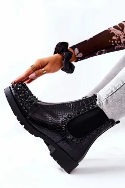 Botki Sztyblety Z Dżetami Czarne Monah