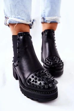 Botki Sztyblety Z Dżetami Czarne Comonis