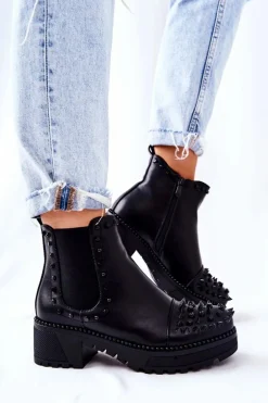 Botki Sztyblety Z Dżetami Czarne Comonis