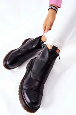 Botki Sztyblety Z Kolorowym Przeszyciem Czarne Milie