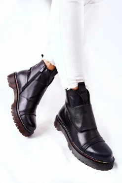 Botki Sztyblety Z Kolorowym Przeszyciem Czarne Milie