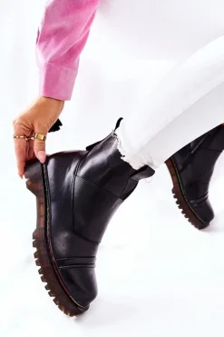 Botki Sztyblety Z Kolorowym Przeszyciem Czarne Milie