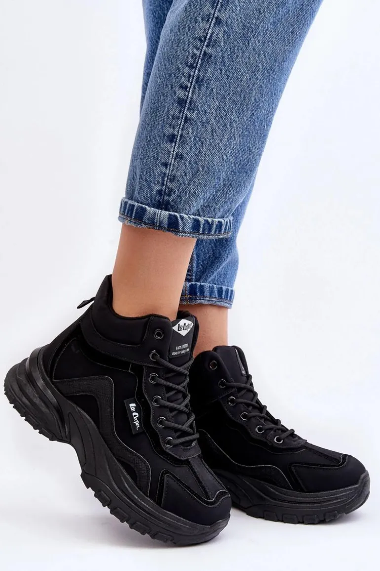 Botki Trapery Damskie Ocieplane Sznurowane Lee Cooper LCJ-23-44-1976L Czarne