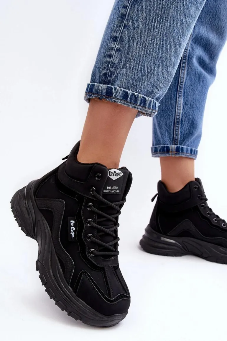Botki Trapery Damskie Ocieplane Sznurowane Lee Cooper LCJ-23-44-1976L Czarne