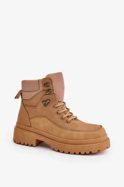 Botki Trapery Damskie Sznurowane Camel Rabaria