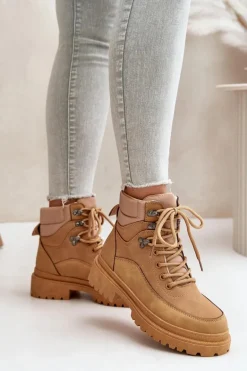Botki Trapery Damskie Sznurowane Camel Rabaria