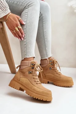Botki Trapery Damskie Sznurowane Camel Rabaria