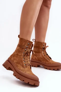 Botki Trapery Damskie Sznurowane Camel Gordts