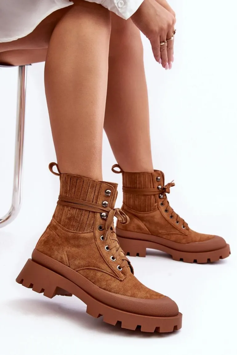 Botki Trapery Damskie Sznurowane Camel Gordts