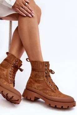 Botki Trapery Damskie Sznurowane Camel Gordts