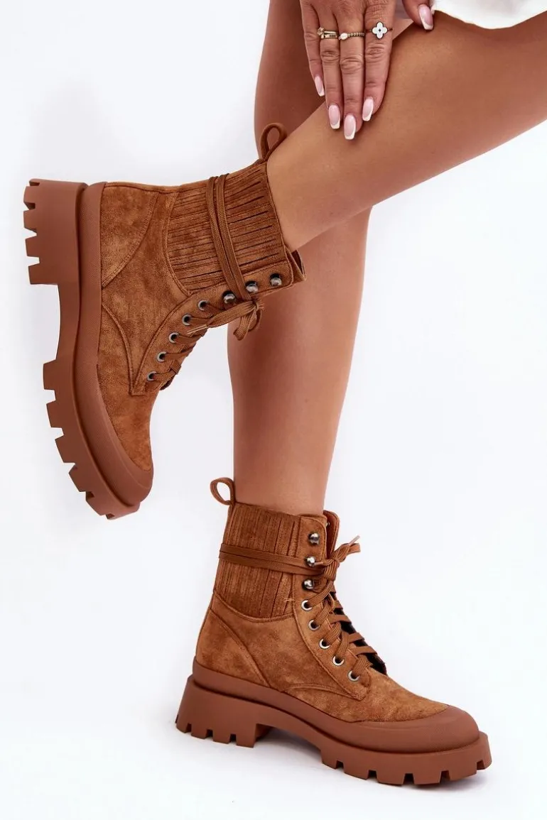 Botki Trapery Damskie Sznurowane Camel Gordts