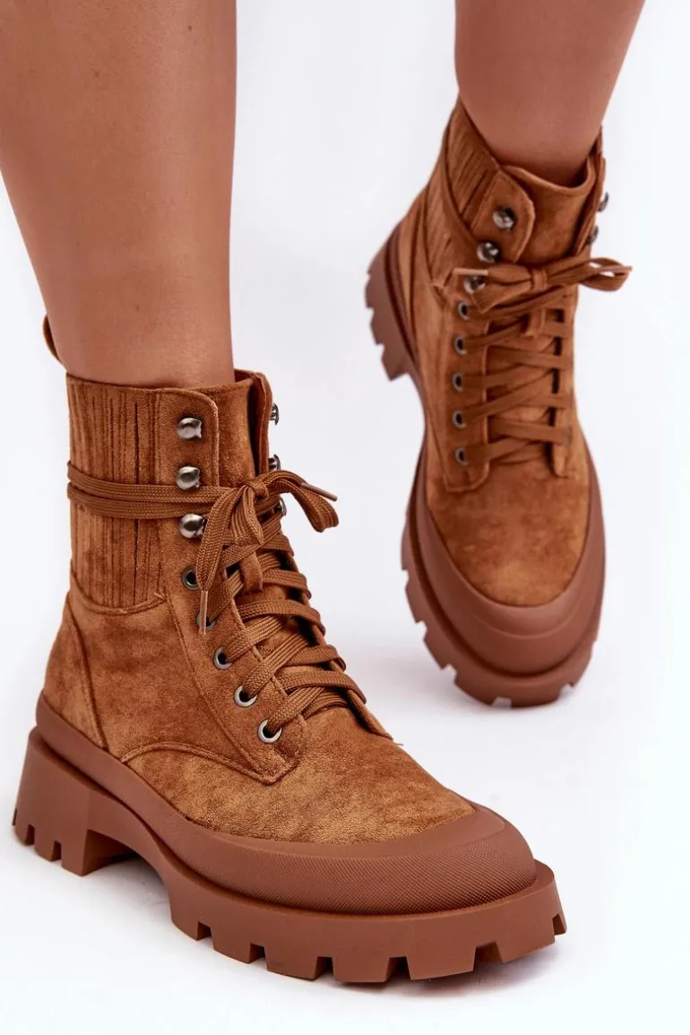 Botki Trapery Damskie Sznurowane Camel Gordts
