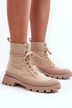 Botki Trapery Damskie Sznurowane Beżowe Gordts