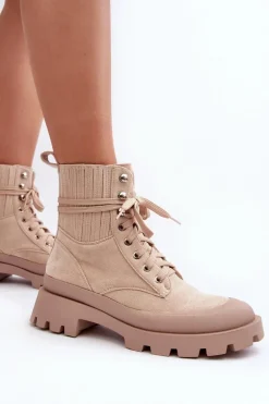 Botki Trapery Damskie Sznurowane Beżowe Gordts