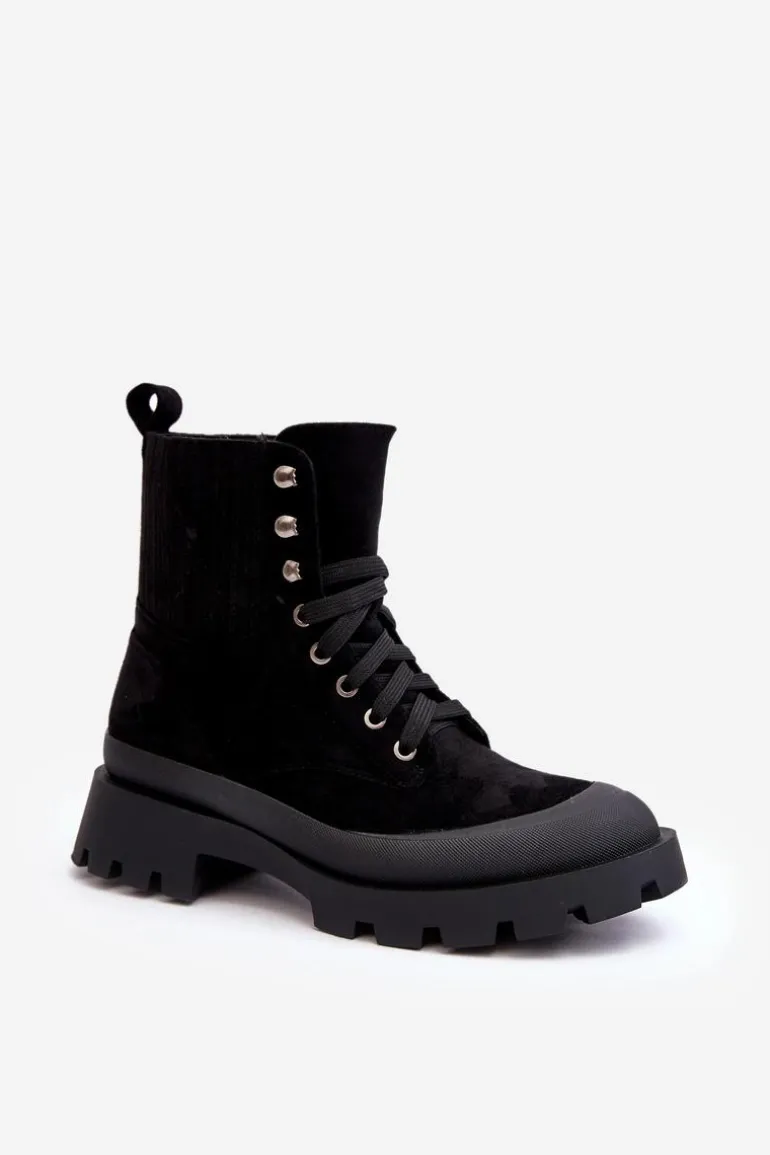Botki Trapery Damskie Sznurowane Czarne Gordts