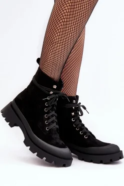 Botki Trapery Damskie Sznurowane Czarne Gordts