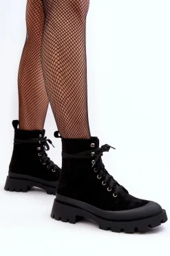 Botki Trapery Damskie Sznurowane Czarne Gordts