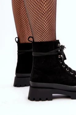 Botki Trapery Damskie Sznurowane Czarne Gordts