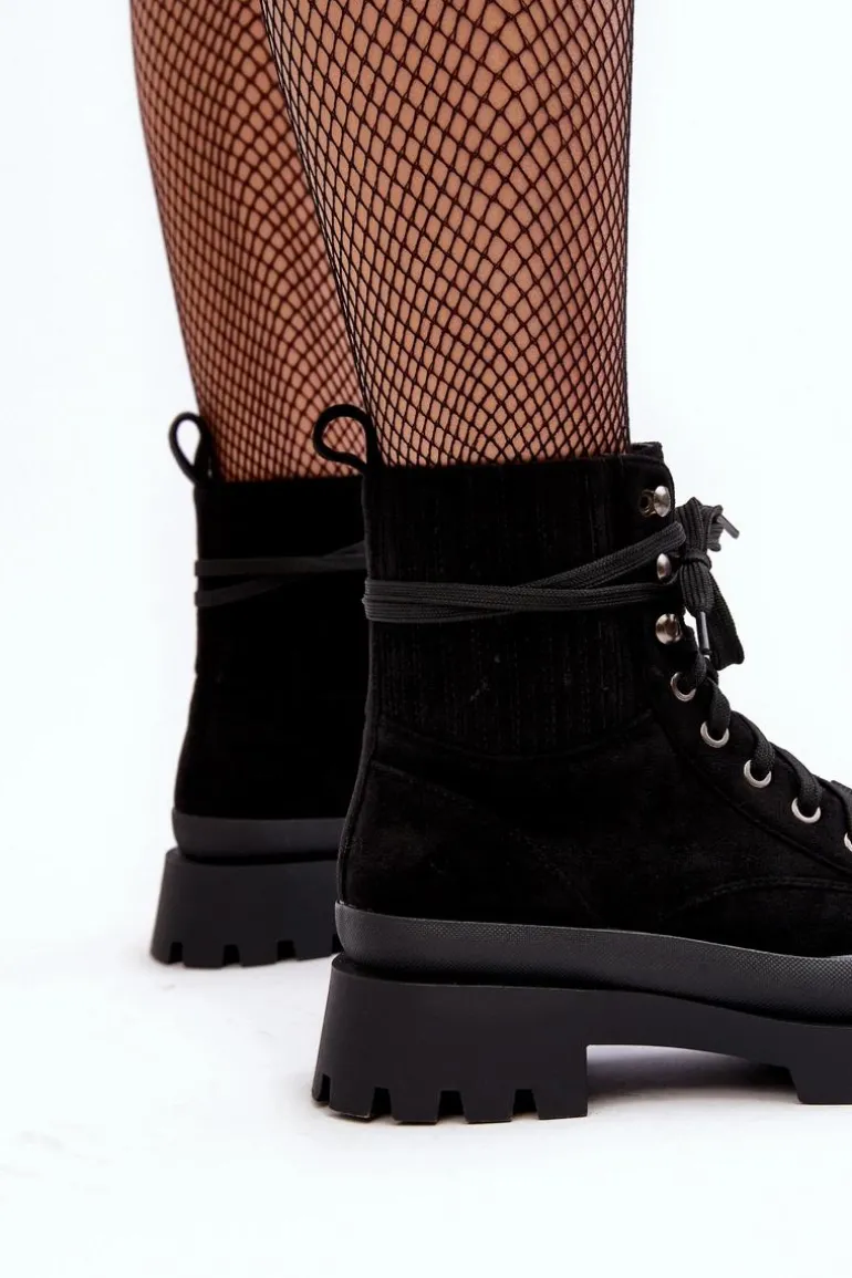 Botki Trapery Damskie Sznurowane Czarne Gordts