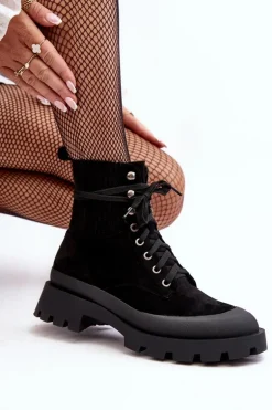 Botki Trapery Damskie Sznurowane Czarne Gordts