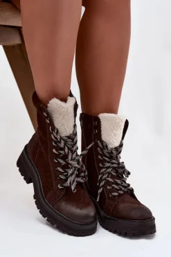 Botki Trapery Damskie Z Eko Skóry Czekoladowe Bellora