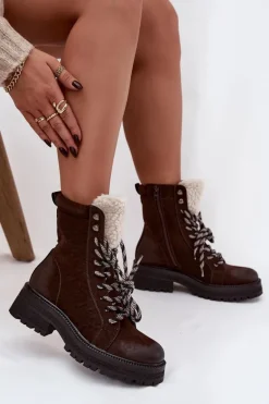 Botki Trapery Damskie Z Eko Skóry Czekoladowe Bellora