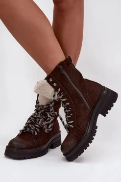 Botki Trapery Damskie Z Eko Skóry Czekoladowe Bellora