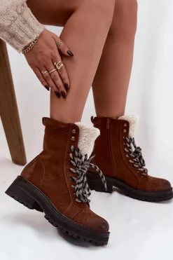 Botki Trapery Damskie Z Eko Skóry Camel Bellora